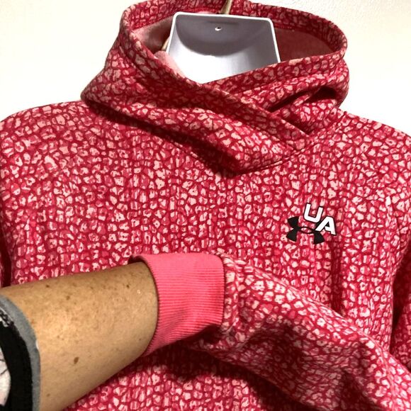 UNDER ARMOUR Rival Fleece Pink Cheetah Leopard Print Hoodie Youth XL - Picture 4 of 12